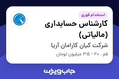 استخدام کارشناس حسابداری (مالیاتی) در شرکت کیان کارامان آریا