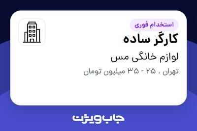  استخدام کارگر ساده - خانم در لوازم خانگی مس