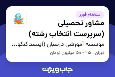  استخدام مشاور تحصیلی (سرپرست انتخاب رشته) در موسسه آموزشی درسبان (اینستاکنکوری)