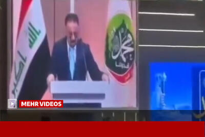 رئیس اوقاف اهل سنت عراق در حین سخنرانی به زمین افتاد