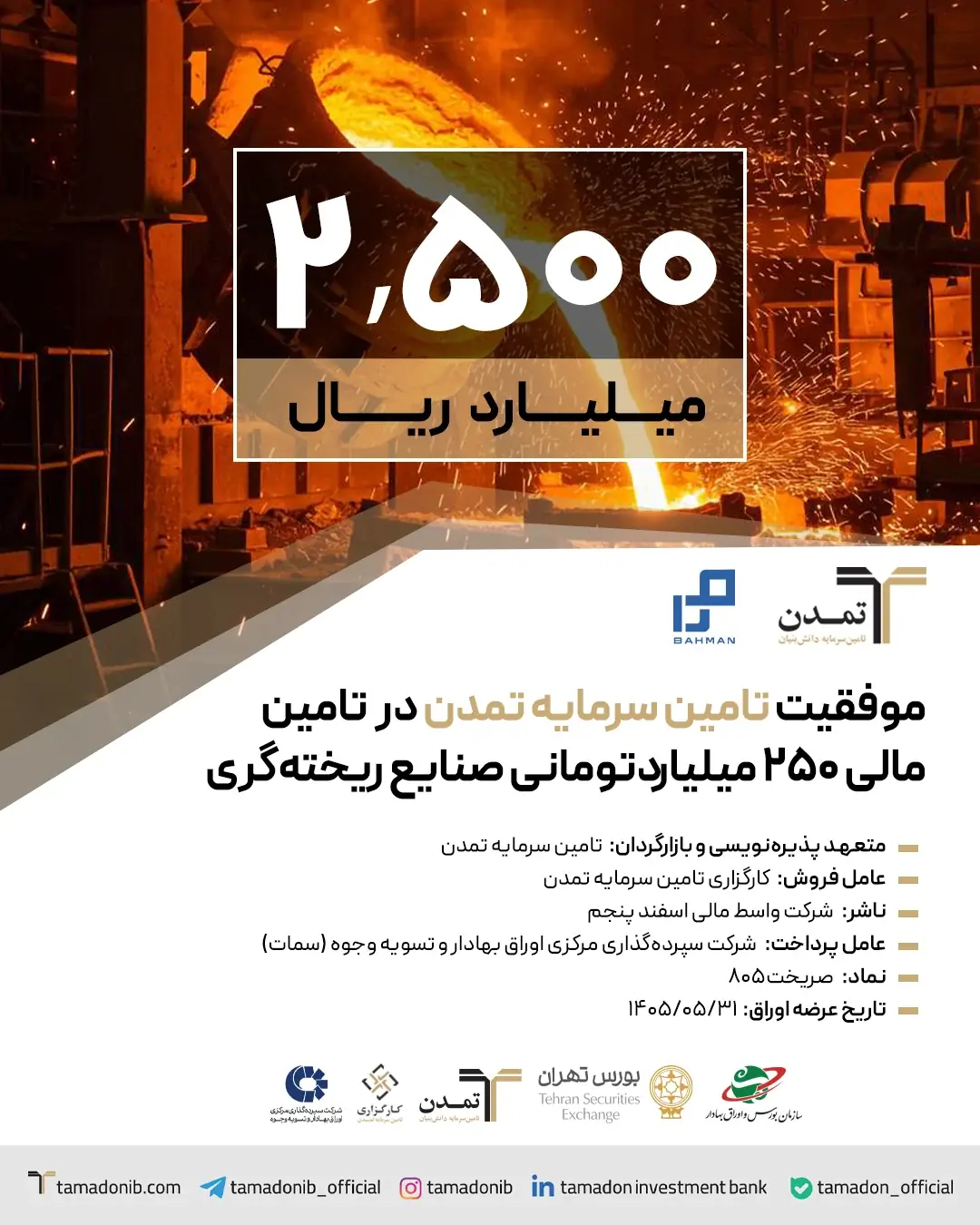 موفقیت تامین سرمایه تمدن در تامین مالی ۲۵۰ میلیاردتومانی صنایع ریختهگری