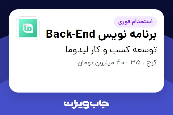  استخدام برنامه نویس Back-End در توسعه کسب و کار لیدوما