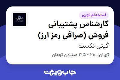 استخدام کارشناس پشتیبانی فروش (صرافی رمز ارز) - خانم در گیتی نکست