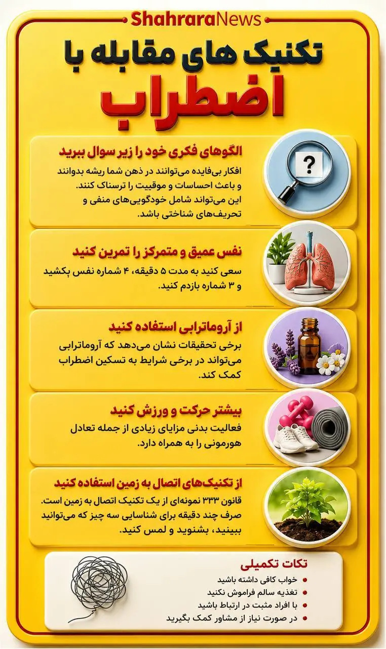 اینفوگرافی| تکنیک‌های مقابله با اضطراب
