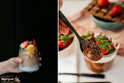  پودینگ چیا با شکلات و توت فرنگی | با 16 گرم پروتئین مناسب برای وعده صبحانه
