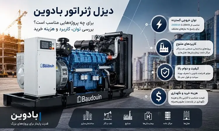 دیزل ژنراتور بادوین برای چه پروژه هایی مناسب است؟ بررسی توان، کاربرد و هزینه خرید