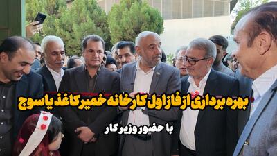  فیلم|بهره برداری از فاز اول کارخانه خمیر کاغذ یاسوج با حضور وزیر تعاون