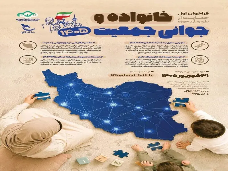  فراخوان معاونت علمی در حمایت از طرح‌های فناورانه و نوآورانه جوانی جمعیت