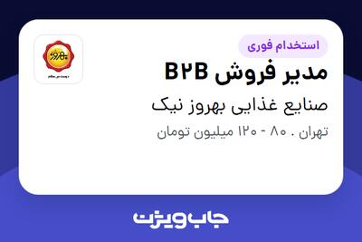  استخدام مدیر فروش B2B - آقا در صنایع غذایی بهروز نیک