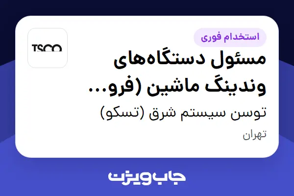  استخدام مسئول دستگاه‌های وندینگ ماشین (فروش خودکار لوازم جانبی موبایل و کامپیوتر) - آقا در توسن سیستم شرق (تسکو)