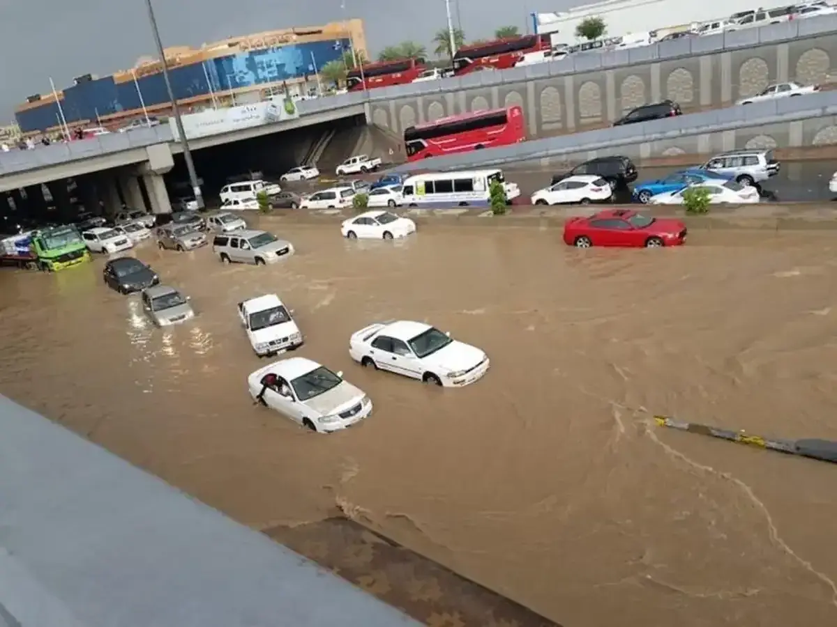 سیل در طائف عربستان خودروها را با خود برد