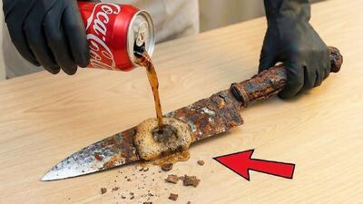 نحوه تیز کردن و بازسازی چاقوهای زنگ زده با نوشابه