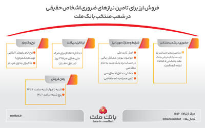 فروش ارز برای تامین نیازهای ضروری مشتریان حقیقی در شعب منتخب بانک ملت