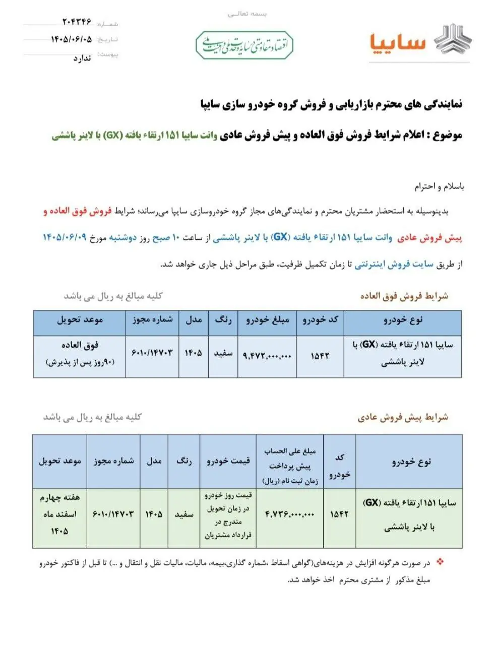 اعلام بخشنامه پیش فروش و فروش فوق العاده با قیمت قطعی پراید وانت GX ویژه شهریور ماه ۱۴۰۵ از سوی سایپا