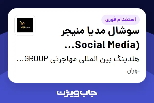  استخدام سوشال مدیا منیجر (Social Media Manager) در هلدینگ بین المللی مهاجرتی VIP GROUP