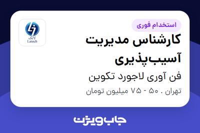  استخدام کارشناس مدیریت آسیب‌پذیری در فن آوری لاجورد تکوین