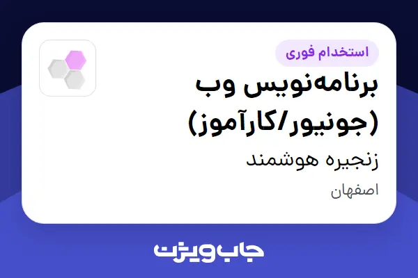  استخدام برنامه‌نویس وب (جونیور/کارآموز) - خانم در زنجیره هوشمند