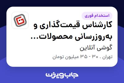  استخدام کارشناس قیمت‌گذاری و به‌روزرسانی محصولات (سایت فروشگاهی موبایل و محصولات دیجیتال) - آقا در گوشی آنلاین