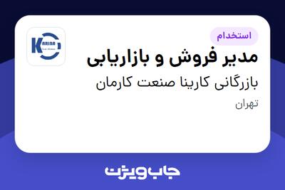 استخدام مدیر فروش و بازاریابی در بازرگانی کارینا صنعت کارمان