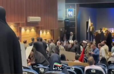  حامیان قانون حجاب، سخنرانی وزیر ارشاد را بهم زدند