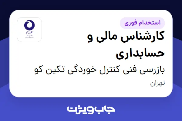  استخدام کارشناس مالی و حسابداری در بازرسی فنی کنترل خوردگی تکین کو