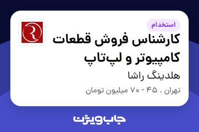 استخدام کارشناس فروش قطعات کامپیوتر و لپتاپ در هلدینگ راشا
