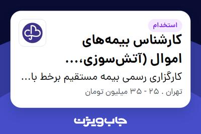  استخدام کارشناس بیمه‌های اموال (آتش‌سوزی، مهندسی و مسئولیت) در کارگزاری رسمی بیمه مستقیم برخط باتاب لیان تیوان (بیمیتِک)
