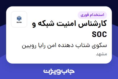  استخدام کارشناس امنیت شبکه و SOC در سکوی شتاب دهنده امن رایا رویین