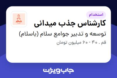  استخدام کارشناس جذب میدانی در توسعه و تدبیر جوامع سلام (باسلام)
