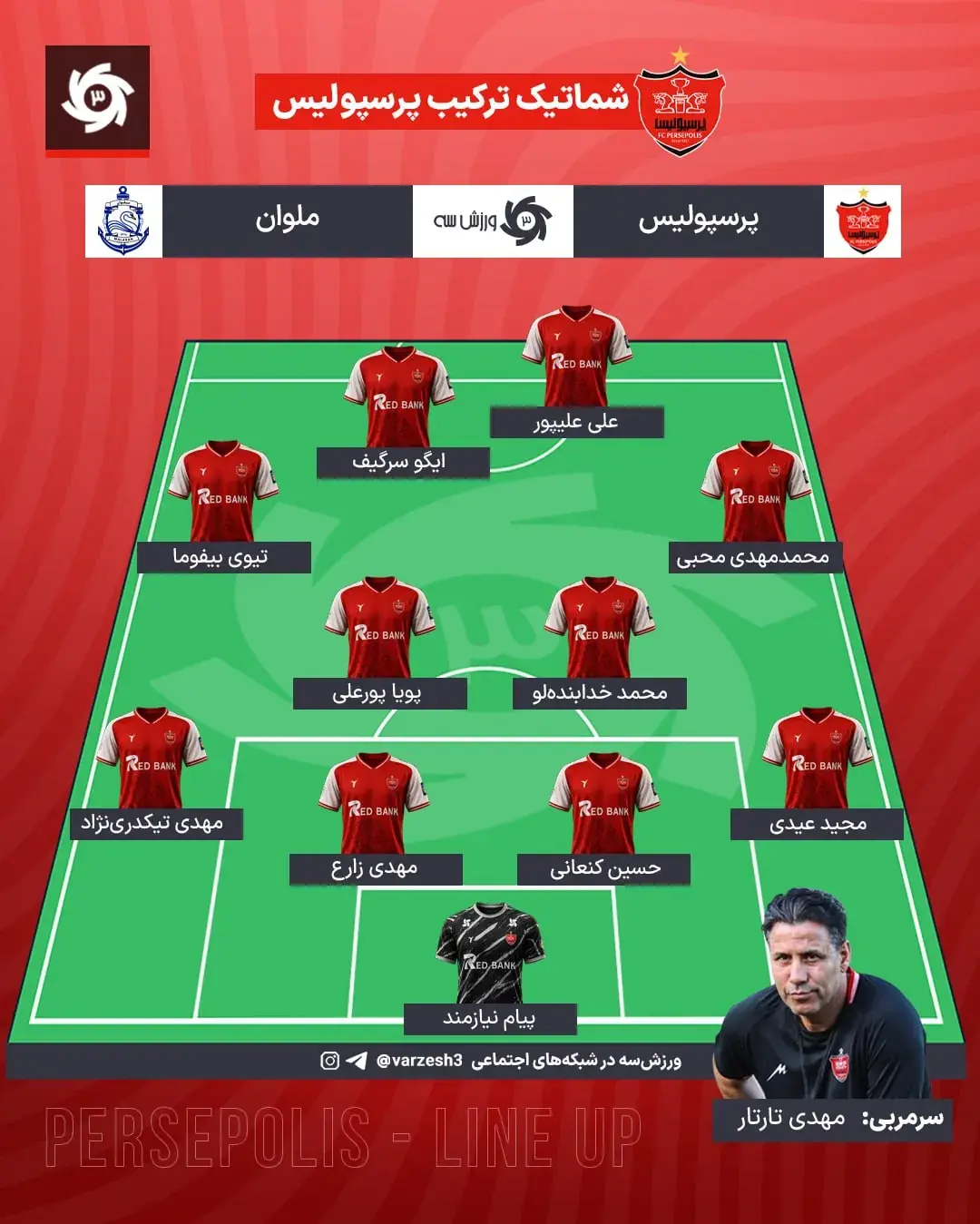 ترکیب پرسپولیس برابر ملوان در هفته سوم لیگ برتر