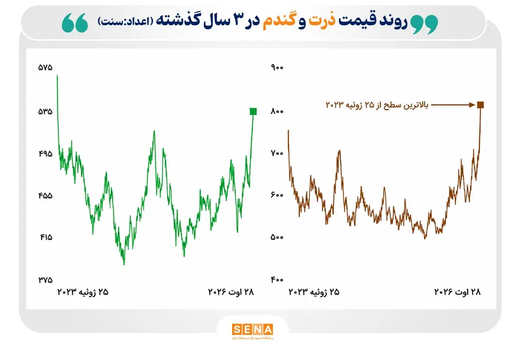 جهش قیمت جهانی ذرت و گندم به بالاترین سطح در ۳ سال اخیر