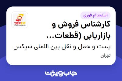 استخدام کارشناس فروش و بازاریابی (قطعات خودرو) در پست و حمل و نقل بین اللملی سپکس