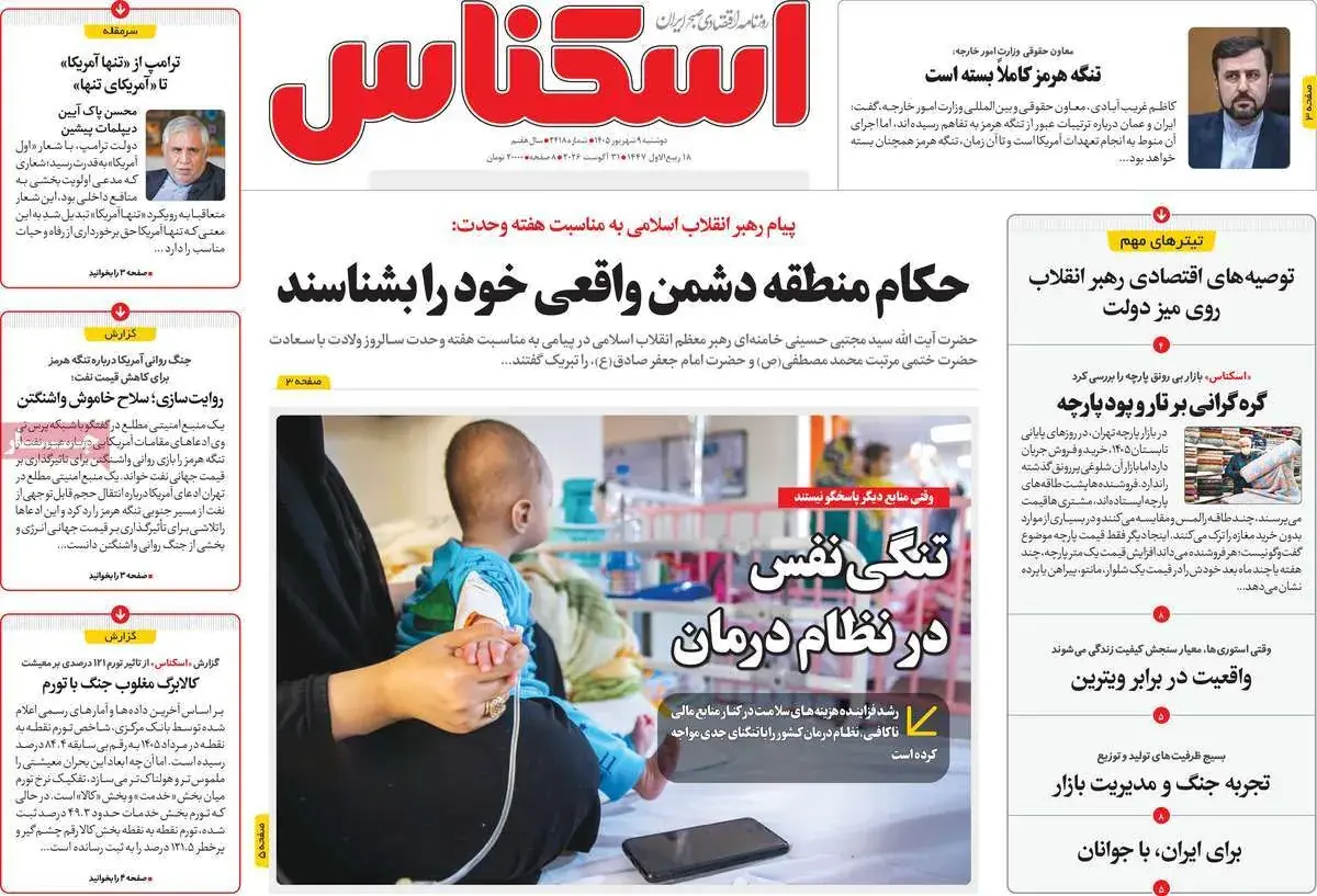 صفحه اول روزنامههای اقتصادی امروز ۹ شهریور