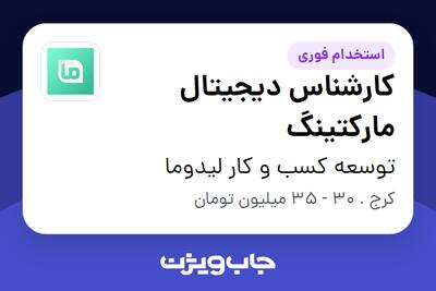  استخدام کارشناس دیجیتال مارکتینگ در توسعه کسب و کار لیدوما