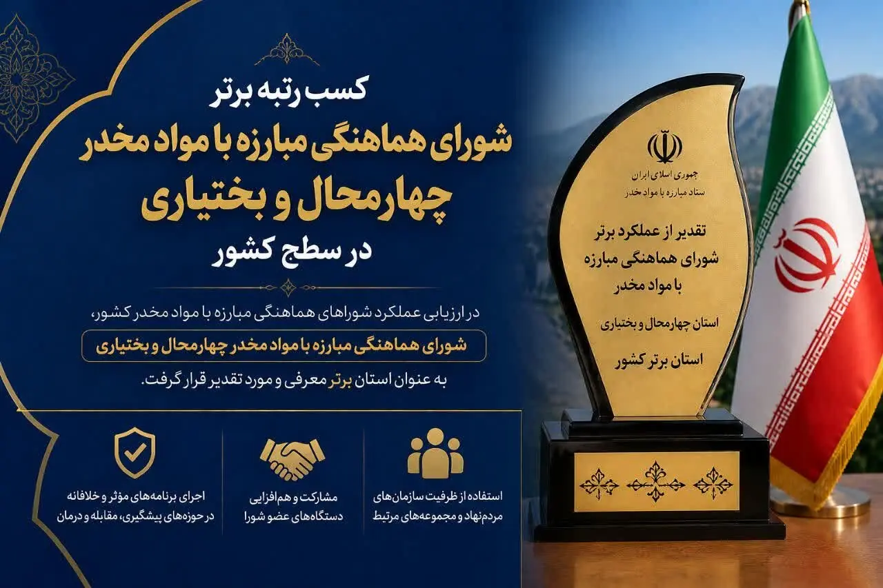 شورای هماهنگی مبارزه با مواد مخدر چهارمحال و بختیاری رتبه برتر کشور را کسب کرد