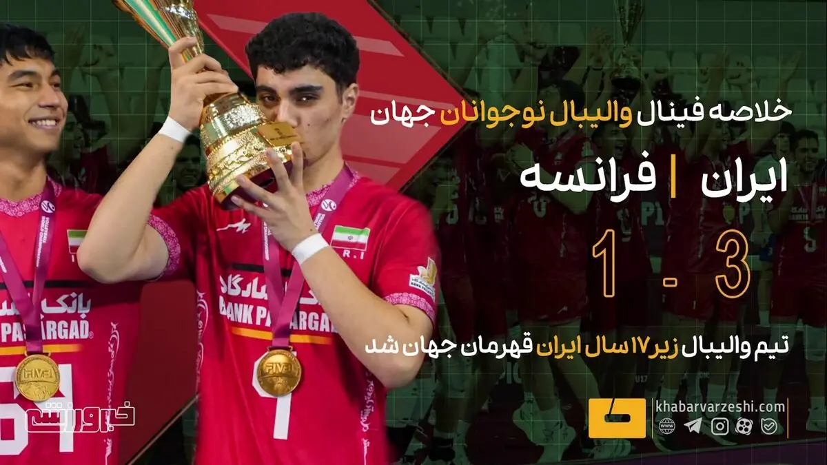 خلاصه فینال والیبال نوجوانان جهان ایران ۳ - فرانسه ۱/ قهرمانی جهان!