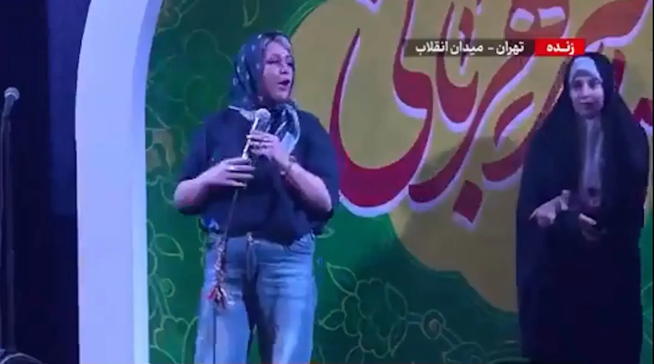 سخنرانی زن غیرمحجبه در تجمعات شبانه درباره مذاکره!