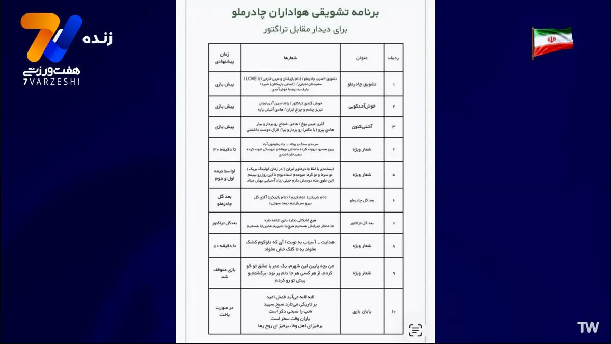برنامه تشویقی هواداران چادرملو برای بازی تراکتور