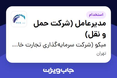 استخدام مدیرعامل (شرکت حمل و نقل) در مبکو (شرکت سرمایهگذاری تجارت خاورمیانه)