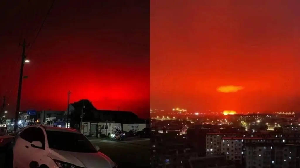 ببینید | آسمان شهر هانگژو در چین به رنگ صورتی مایل به قرمز درآمد