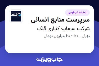 استخدام سرپرست منابع انسانی در شرکت سرمایه گذاری قلک
