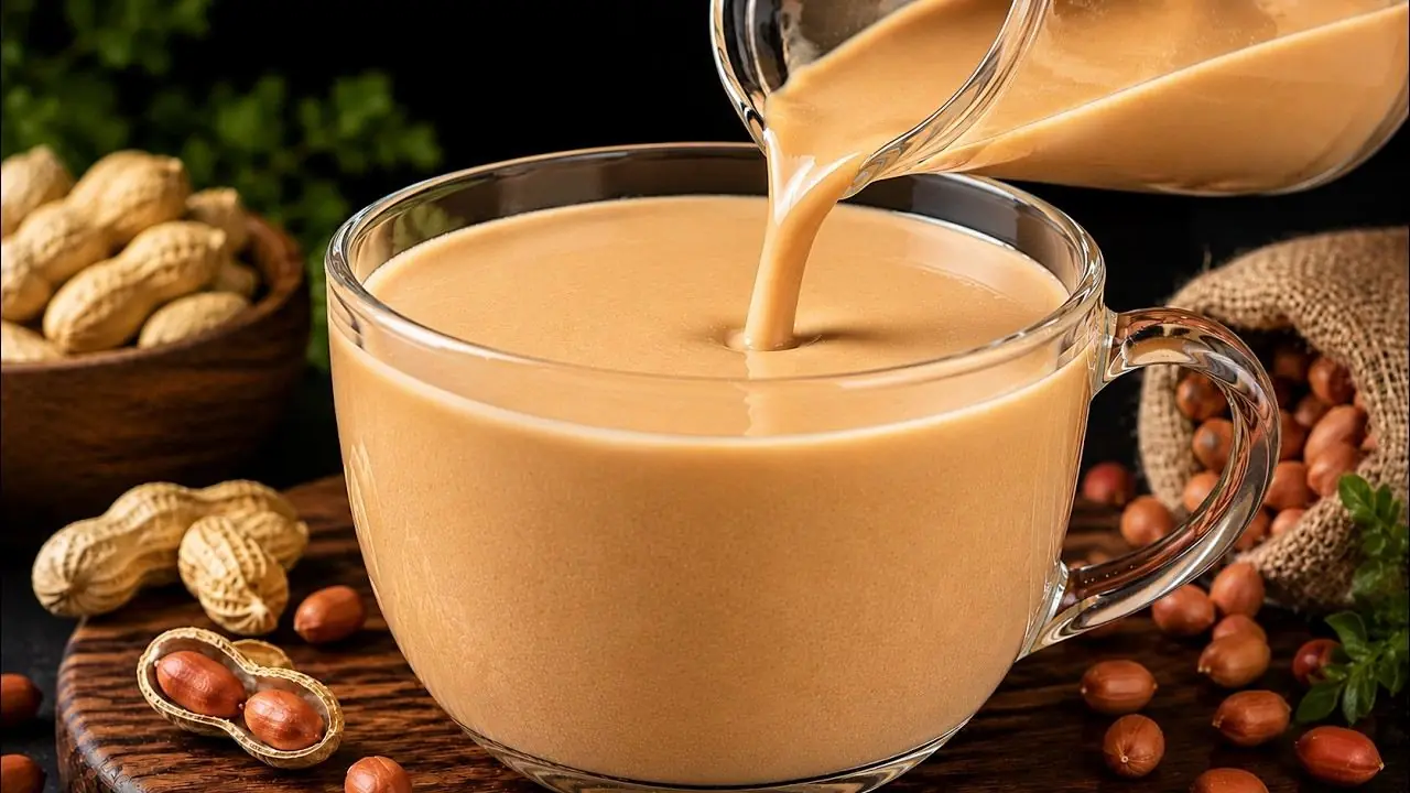 طرز تهیه شیر بادام زمینی غلیظ و طبیعی بدون نشاسته و شکر
