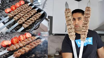عکس/ خلاقیت خنده دار پدر ایرانی برای سیخ زدن گوشت قربونی حماسه آفرید/ هنر نزد ایرانیان است و بس