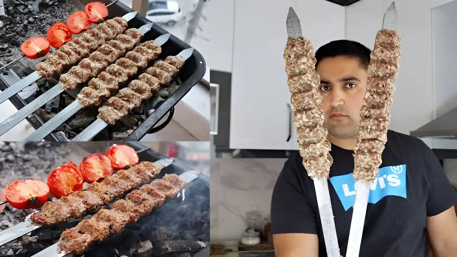 عکس/ خلاقیت خنده دار پدر ایرانی برای سیخ زدن گوشت قربونی حماسه آفرید/ هنر نزد ایرانیان است و بس