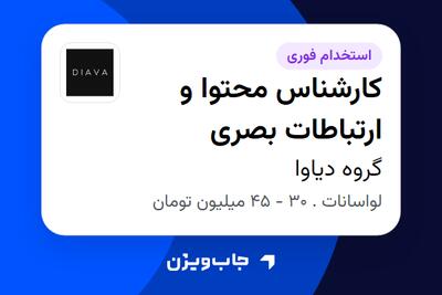 استخدام کارشناس محتوا و ارتباطات بصری در گروه دیاوا