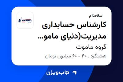 استخدام کارشناس حسابداری مدیریت(دنیای ماموت ) - آقا در گروه ماموت