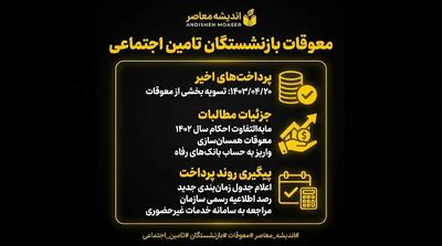  پرداخت معوقات بازنشستگان تامین اجتماعی؛ آخرین خبر از واریز معوقات اردیبهشت ۱۴۰۵ در مهر و آبان