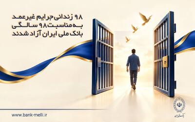  ۹۸ زندانی جرایم غیرعمد به مناسبت ۹۸ سالگی بانک ملی ایران آزاد شدند