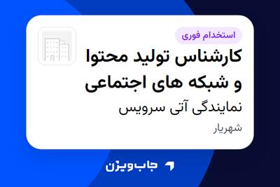استخدام کارشناس تولید محتوا و شبکه های اجتماعی در نمایندگی آتی سرویس