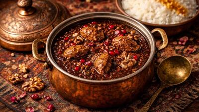  طرز تهیه خورشت فسنجون با مرغ؛ فسنجان مجلسی خوش رنگ و روغن انداخته